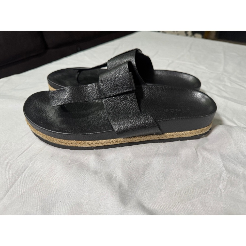 Vince Black Leather Espadrille Thong Sandals Casual Summer Shoes - Picture 2 of 6